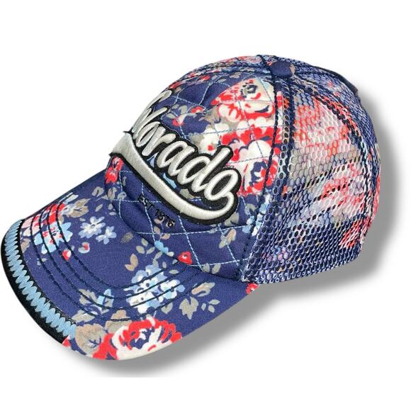 Robin Ruth Colorado Trucker Hat Cap Floral Snapback Mesh Holiday Vacation Blue - Picture 4 of 11